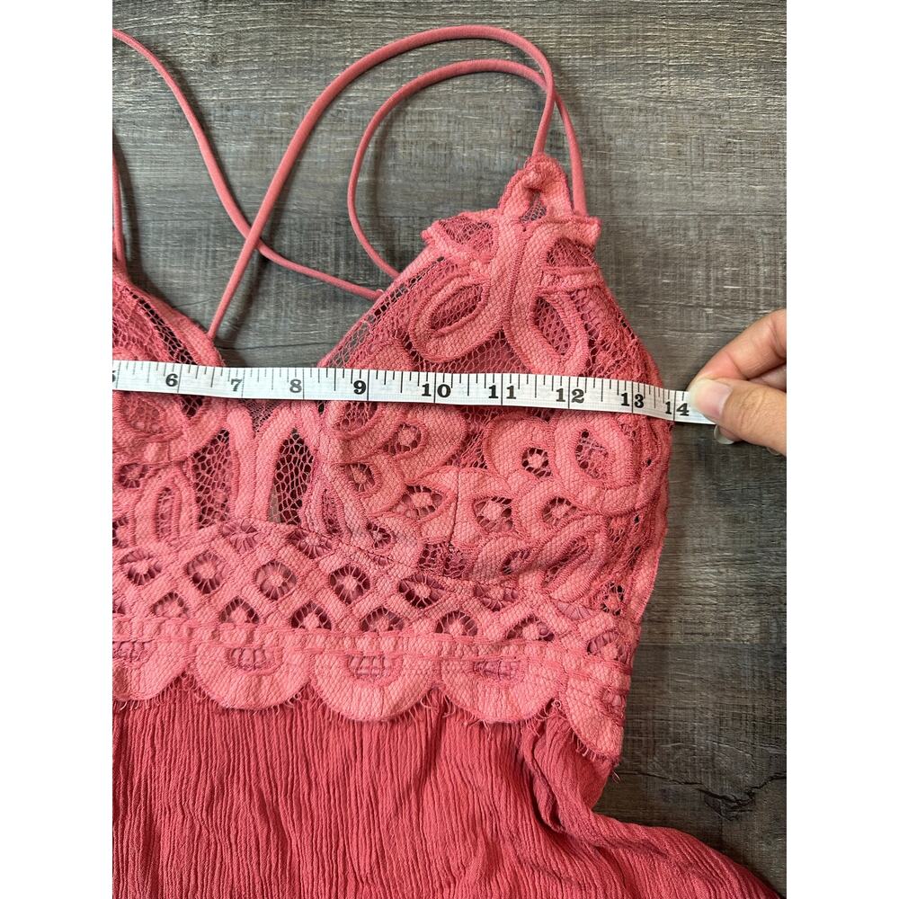 Zenana Dusty Pink Crochet Lace Ruffled Hem Cami Mini Dress Double Strap Large - Picture 4 of 14
